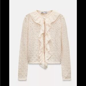 NWT ZARA Cream Lace Ruffle cardigan size small